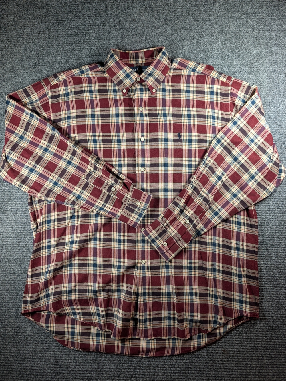 VTG 90s Ralph Lauren Blaire Plaid Cotton Button Down Shirt Large Maroon/Blue Lg.